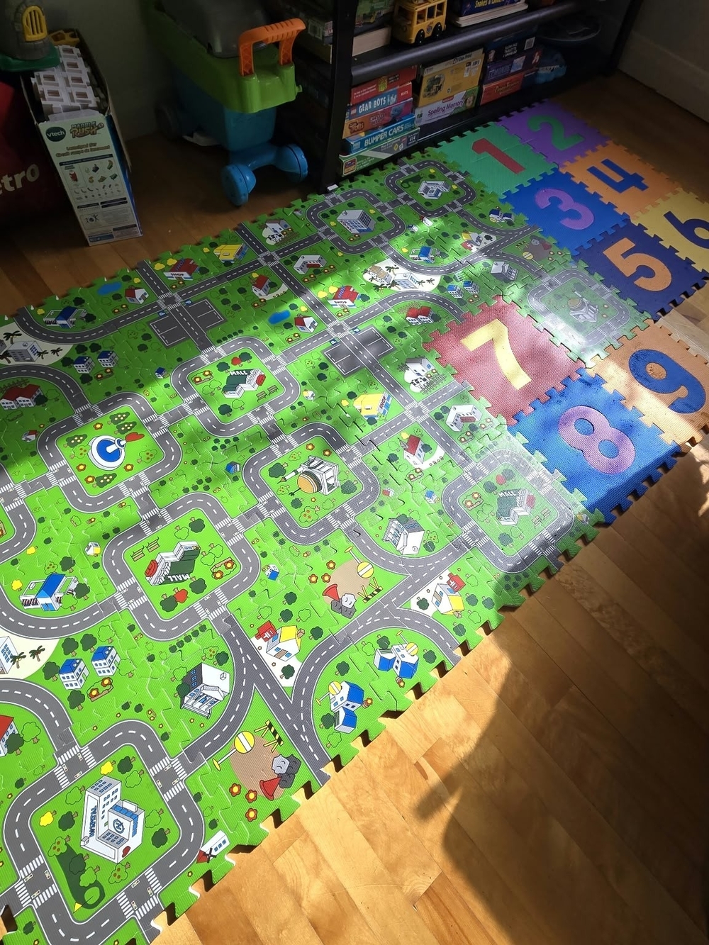 Kids Foam Play Mats - Green City Roads & Multicolor Number Design - 30 Squares